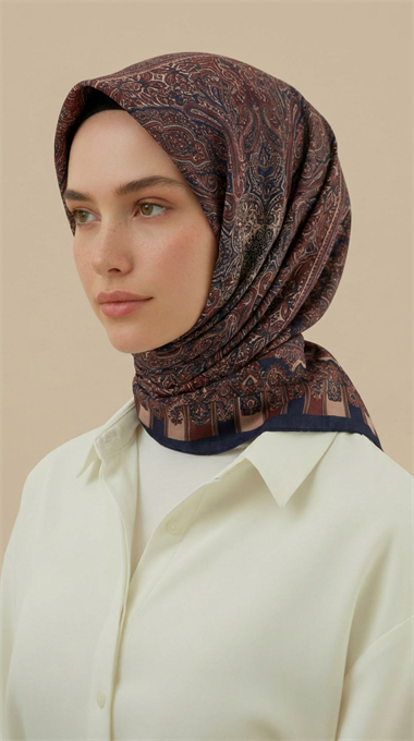 ETNİK DESEN 120 CM COTTON ŞAL EŞARP - LACİVERT / BORDO