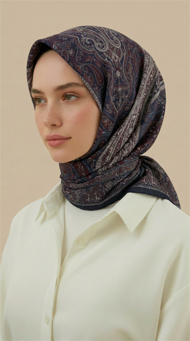 ETNİK DESEN 120 CM COTTON ŞAL EŞARP - LACİVERT / BORDO