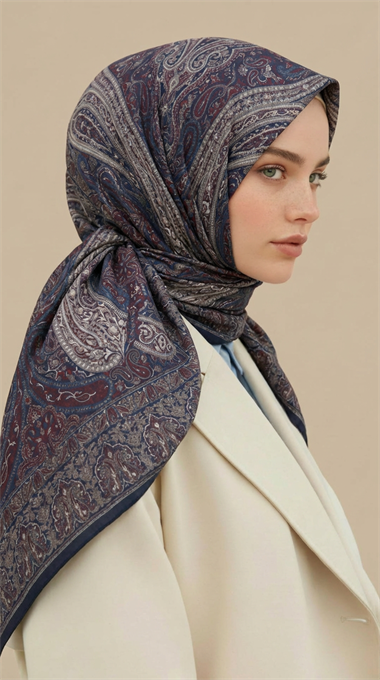 ETNİK DESEN 120 CM COTTON ŞAL EŞARP - LACİVERT / BORDO