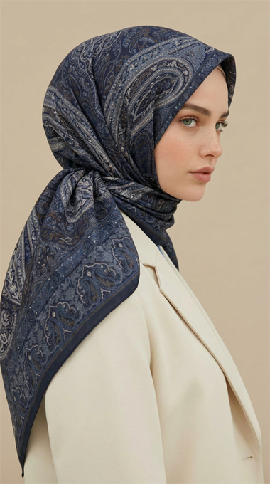 ETNİK DESEN 120 CM COTTON ŞAL EŞARP - LACİVERT