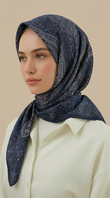 ETNİK DESEN 120 CM COTTON ŞAL EŞARP - LACİVERT