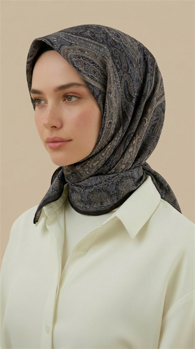 ETNİK DESEN 120 CM COTTON ŞAL EŞARP - LACİVERT / KAHVERENGİ 