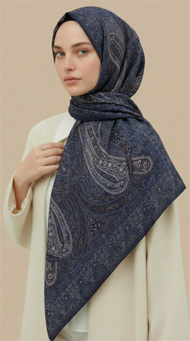 ETNİK DESEN 120 CM COTTON ŞAL EŞARP - LACİVERT