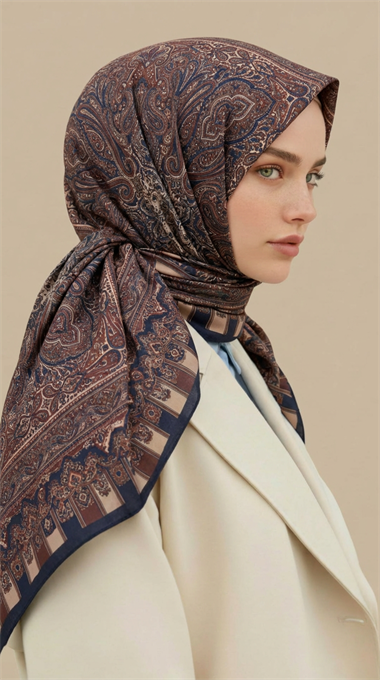 ETNİK DESEN 120 CM COTTON ŞAL EŞARP - LACİVERT / BORDO