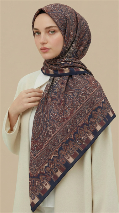 ETNİK DESEN 120 CM COTTON ŞAL EŞARP - LACİVERT / BORDO