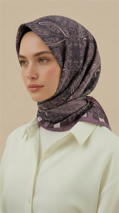 ETNİK DESEN 120 CM COTTON ŞAL EŞARP -  LİLA / GRİ