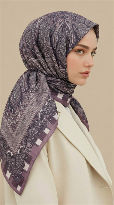 ETNİK DESEN 120 CM COTTON ŞAL EŞARP -  LİLA / GRİ