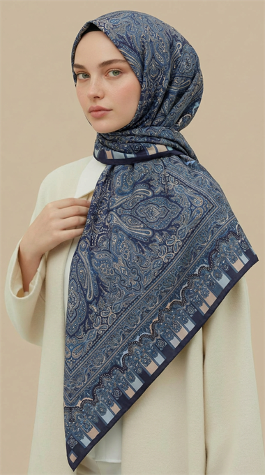 ETNİK DESEN 120 CM COTTON ŞAL EŞARP -MAVİ 
