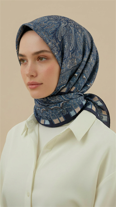 ETNİK DESEN 120 CM COTTON ŞAL EŞARP -MAVİ 