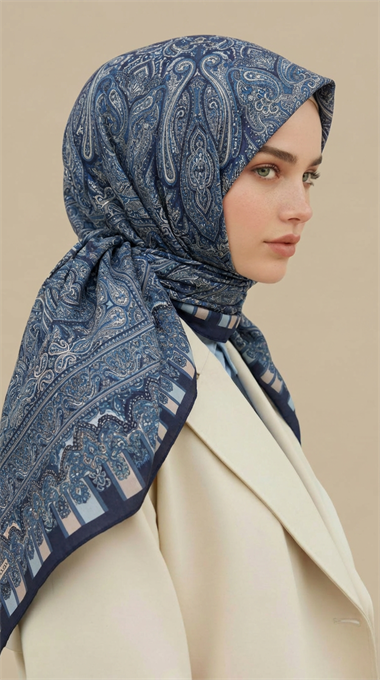 ETNİK DESEN 120 CM COTTON ŞAL EŞARP -MAVİ 