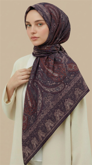 ETNİK DESEN 120 CM COTTON ŞAL EŞARP - MOR / KIRMIZI
