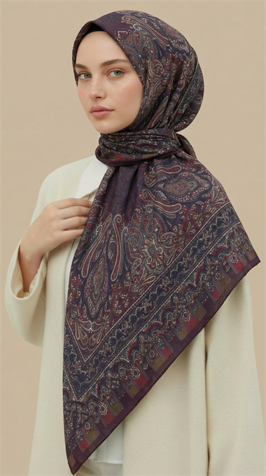 ETNİK DESEN 120 CM COTTON ŞAL EŞARP - MÜRDÜM  / KIRMIZI