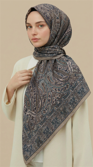 ETNİK DESEN 120 CM COTTON ŞAL EŞARP - YEŞİL / BEJ