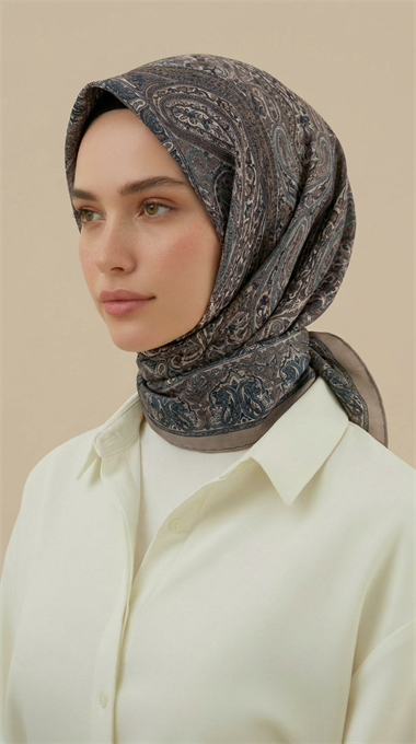 ETNİK DESEN 120 CM COTTON ŞAL EŞARP - YEŞİL / BEJ