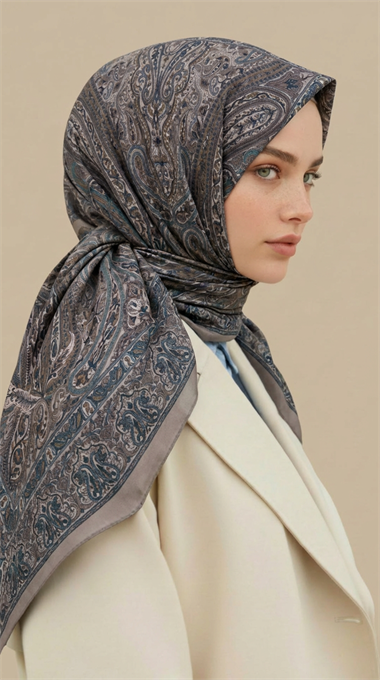 ETNİK DESEN 120 CM COTTON ŞAL EŞARP - YEŞİL / BEJ