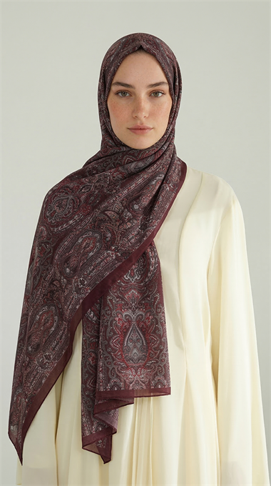 ETNİK DESEN COTTON ŞAL - BORDO