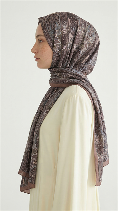 ETNİK DESEN COTTON ŞAL - GRİ / PUDRA