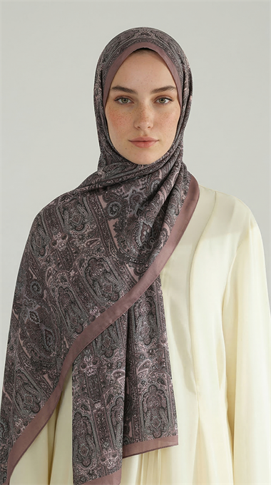 ETNİK DESEN COTTON ŞAL - GRİ / PUDRA
