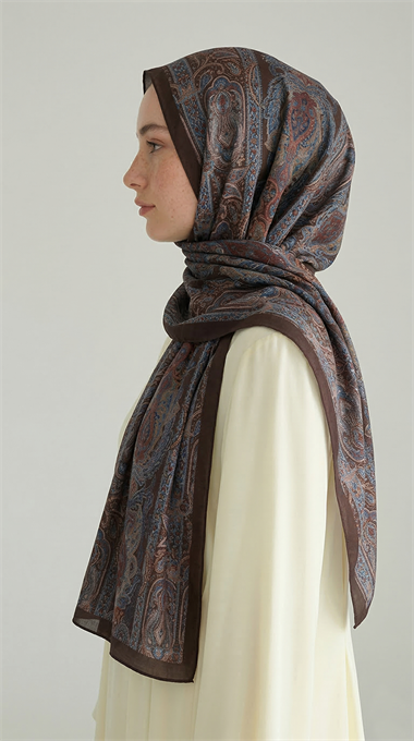 Karaca EşarpCOTTON ŞAL ETNİK DESEN COTTON ŞAL - KAHVERENGİ / MAVİ 