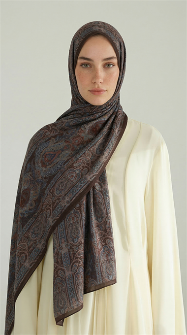 ETNİK DESEN COTTON ŞAL - KAHVERENGİ / MAVİ 
