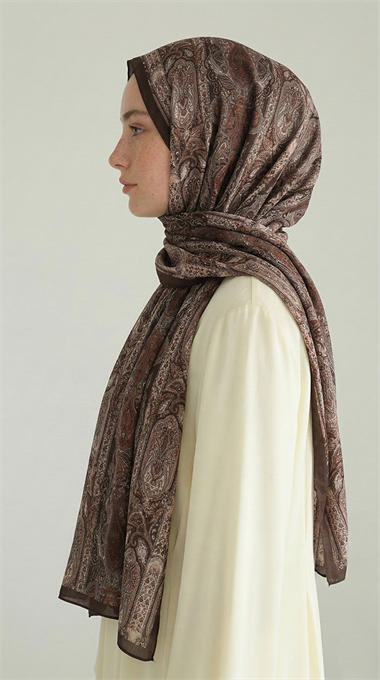 ETNİK DESEN COTTON ŞAL - KAHVERENGİ