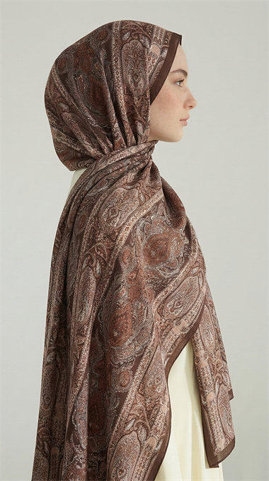 ETNİK DESEN COTTON ŞAL - KAHVERENGİ