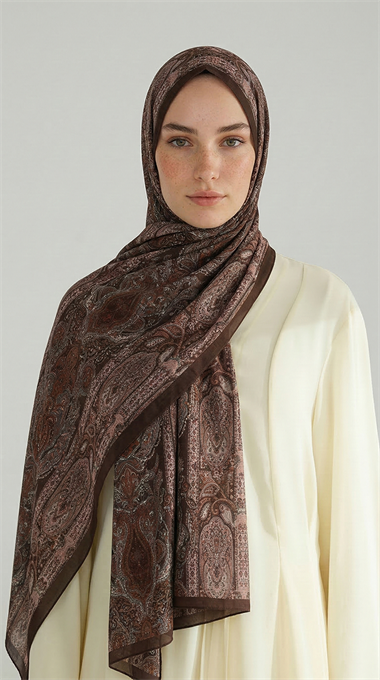 ETNİK DESEN COTTON ŞAL - KAHVERENGİ