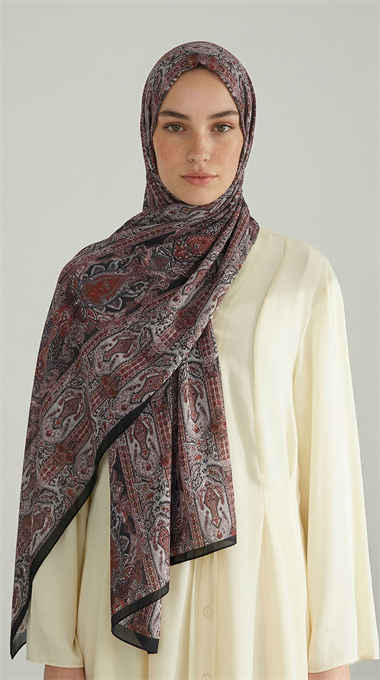 ETNİK DESEN COTTON ŞAL - KIRMIZI / LACİVERT 