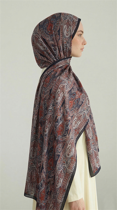 ETNİK DESEN COTTON ŞAL - KIRMIZI / LACİVERT 
