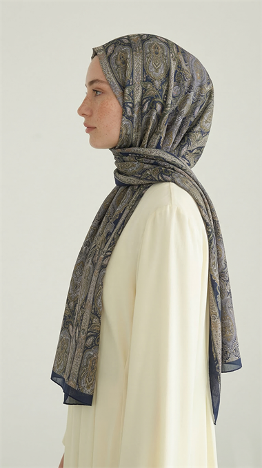 ETNİK DESEN COTTON ŞAL - LACİVERT / KREM 