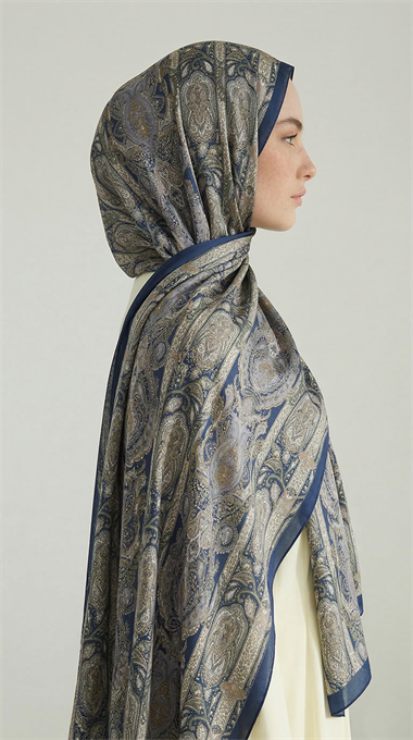 ETNİK DESEN COTTON ŞAL - LACİVERT / KREM 
