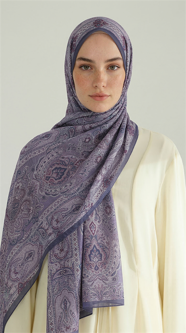 ETNİK DESEN COTTON ŞAL - LACİVERT / LİLA 