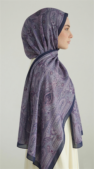 ETNİK DESEN COTTON ŞAL - LACİVERT / LİLA 