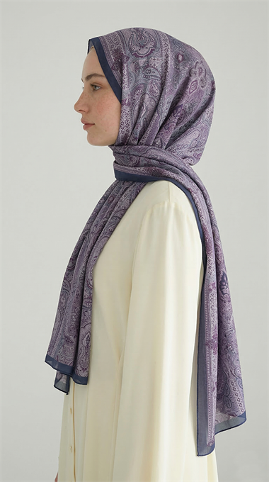 ETNİK DESEN COTTON ŞAL - LACİVERT / LİLA 