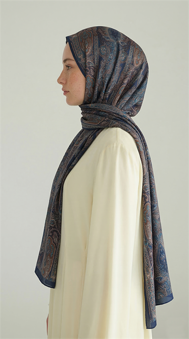 ETNİK DESEN COTTON ŞAL - LACİVERT