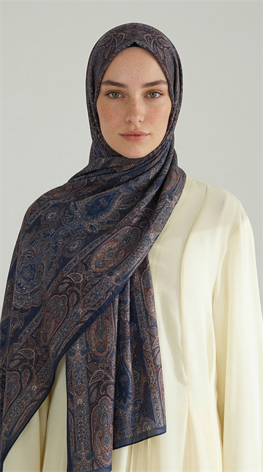 ETNİK DESEN COTTON ŞAL - LACİVERT