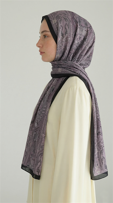 ETNİK DESEN COTTON ŞAL - SİYAH / LİLA