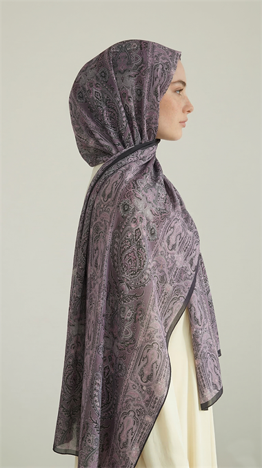 ETNİK DESEN COTTON ŞAL - SİYAH / LİLA