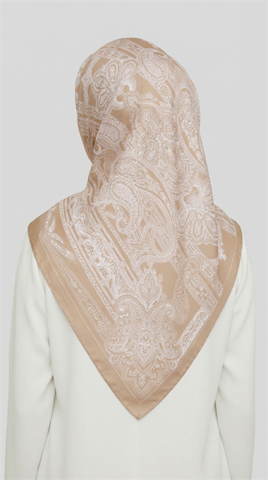 ETNİK DESEN TWİL POLYESTER EŞARP - BEJ