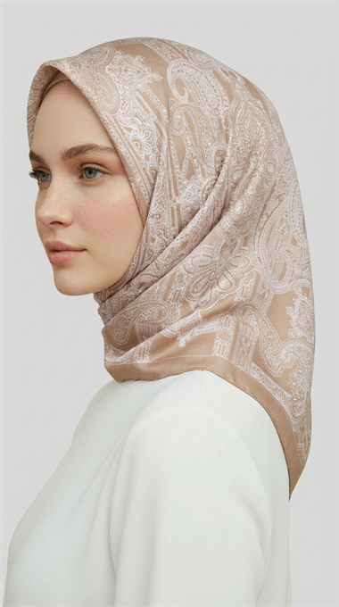 ETNİK DESEN TWİL POLYESTER EŞARP - BEJ