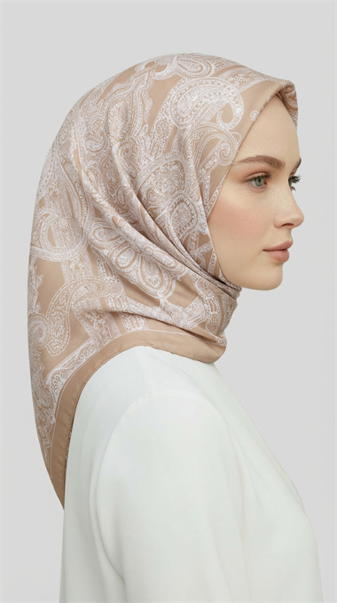 ETNİK DESEN TWİL POLYESTER EŞARP - BEJ