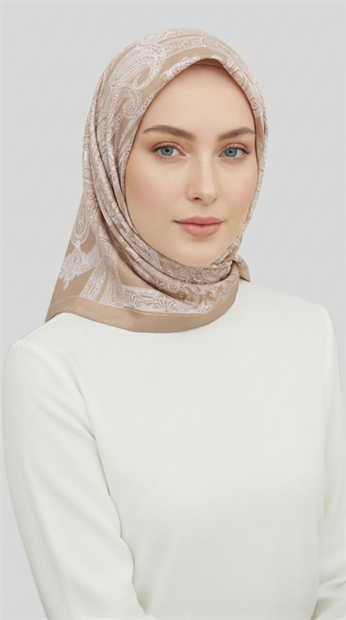 ETNİK DESEN TWİL POLYESTER EŞARP - BEJ