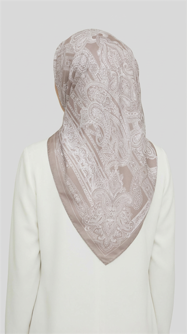 ETNİK DESEN TWİL POLYESTER EŞARP - EKRU