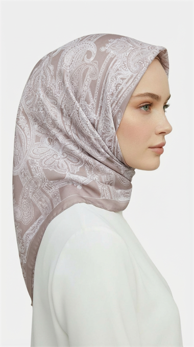 ETNİK DESEN TWİL POLYESTER EŞARP - EKRU