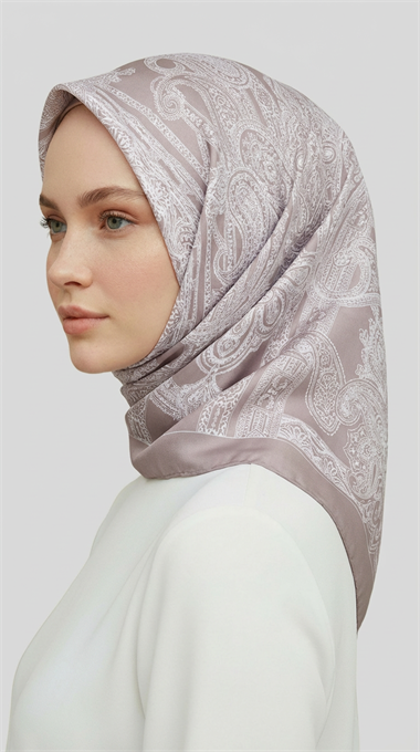 ETNİK DESEN TWİL POLYESTER EŞARP - EKRU