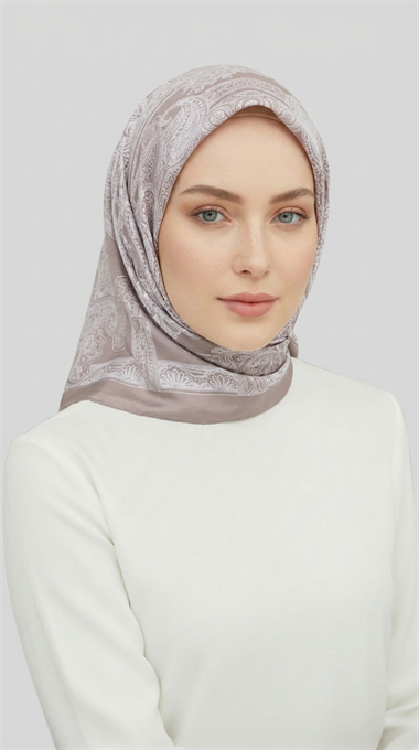 ETNİK DESEN TWİL POLYESTER EŞARP - EKRU