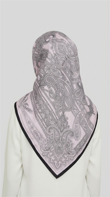 ETNİK DESEN TWİL POLYESTER EŞARP - GRİ / TOZ PEMBE