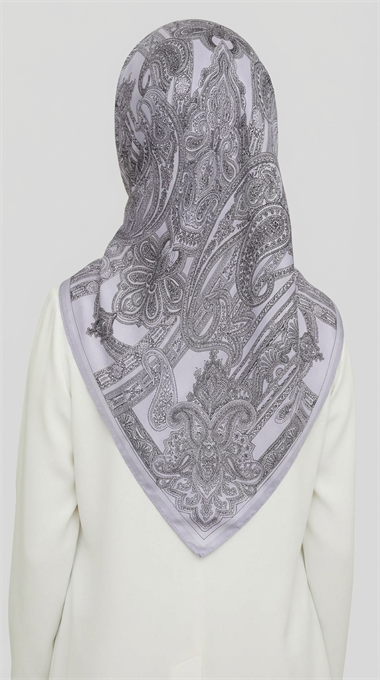 ETNİK DESEN TWİL POLYESTER EŞARP - GRİ