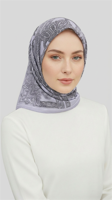 ETNİK DESEN TWİL POLYESTER EŞARP - GRİ