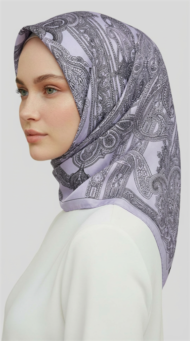 ETNİK DESEN TWİL POLYESTER EŞARP - GRİ